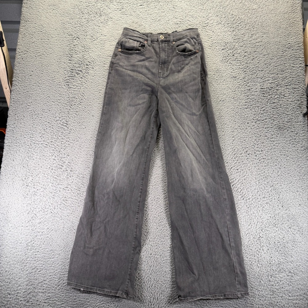 Fashion Nova Jeans Women's 5 Gray Cotton Denim Wide Leg Faded Workwear‎ Stretch